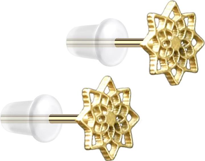 Produktbild Star Piercing Ohrstecker vergoldet Lotusblume von oben (Chirurgenstahl 316L, ohne Messing)