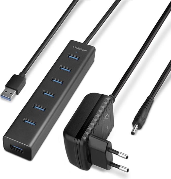 Axagon HUE-SA7BP 7x USB3.0 ALU Ladehub inkl. AC-Adapter, Juodas (USB-A, USB-B, 7 Ports)