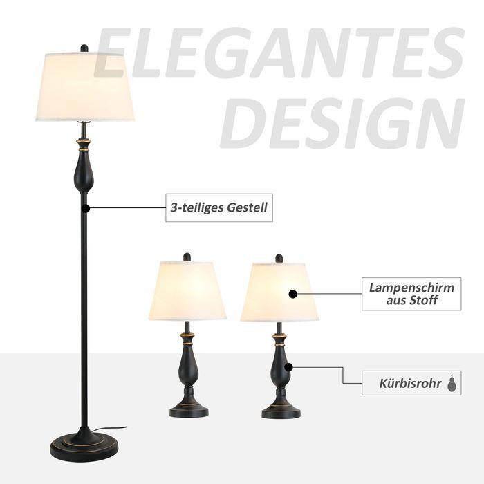 Immagine prodotto Swisshandel24 Set di 3 lampade 2 lampade da tavolo (ø38 x 158H cm) + 1 lampada da terra (ø30 x 62H cm) Vintage (E27)