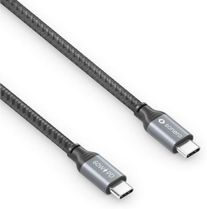 Produktbild Sonero USB-C auf USB-C Ladekabel - USB 2.0, 60W PD grau/schwarz - 0,50m (0.50 m, USB 2.0, 60 W)