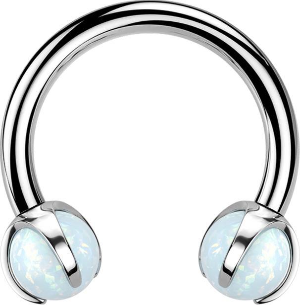 Produktbild Star Piercing Micro Circular Barbell Innengewinde silber mit zwei Kugeln Opal weiss gefasst (ohne Messing, Chirurgenstahl 316L)