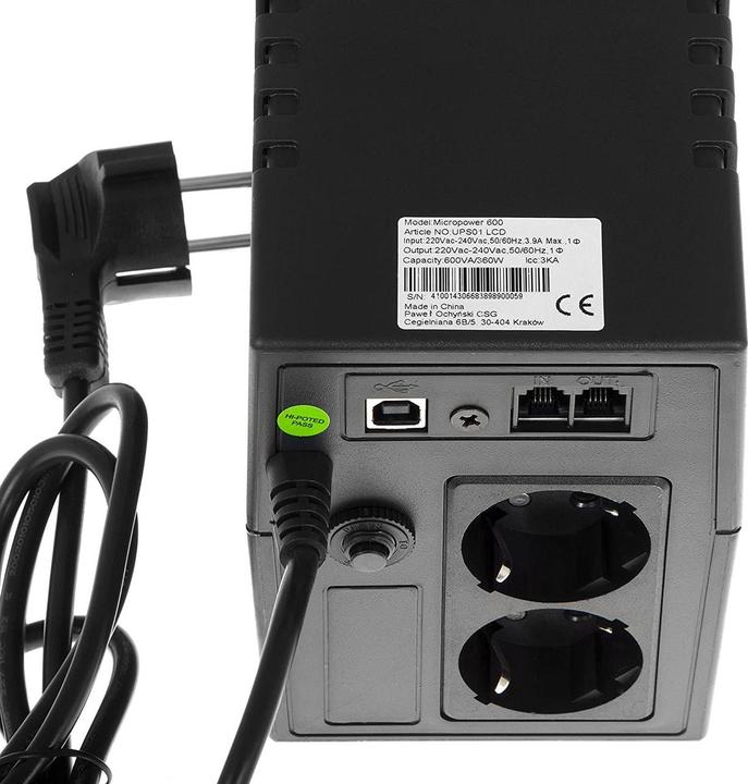 Produktbild GreenCell 600VA 360WÜberspannungsschutz 230V Black (0.60 VA, 360 W, Line-Interaktiv USV)