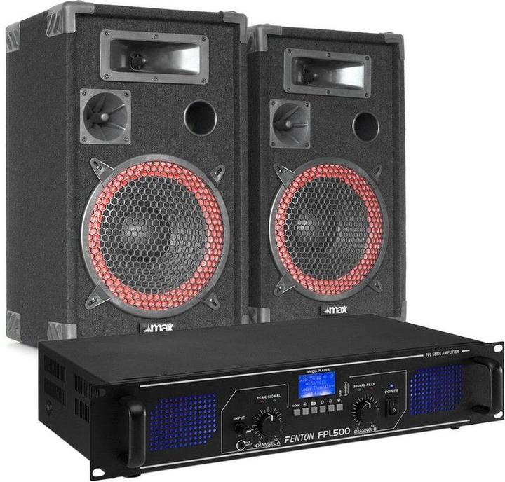 Actual product image Fenton DJ Set Sound Installation - FPL500 Class -D amplifier with Bluetooth + Xen -3508 Speaker set