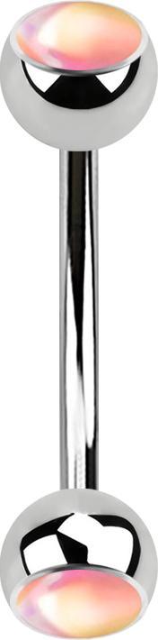Star Piercing Micro Banane silber mit zwei Kugeln irisierend pink (ohne Messing, Chirurgenstahl 316L)