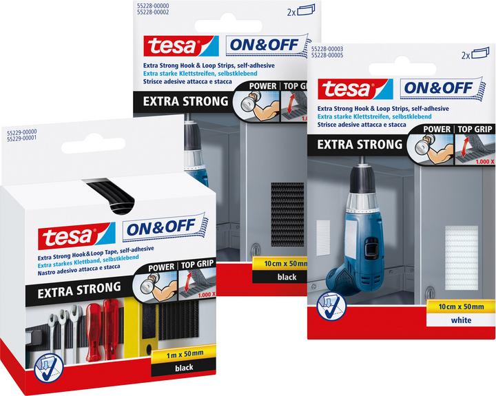 Actual product image tesa On&Off hook and loop tape, self-adhesive hook and loop strips (50 mm)