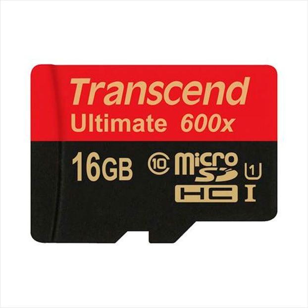 Actual product image Transcend microSDHC Ultimate 600x with adapter (16 GB, microSDHC, U1, UHS-I)