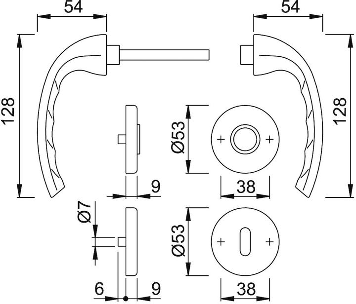 Actual product image Hoppe Rosette set Tôkyô 1710 / 42KV / 42KVS aluminium F1 round OB DIN left / right D/D (Door handle)