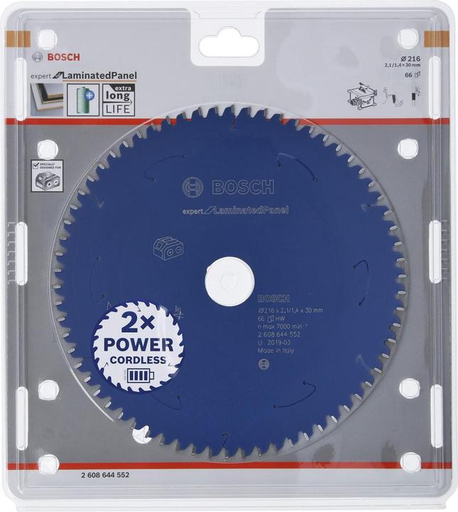 Immagine prodotto Bosch Professional Zubehör Lama circolare a batteria Expert per pannelli laminati, 216 x 2,1/1,4 x 30, 66 denti