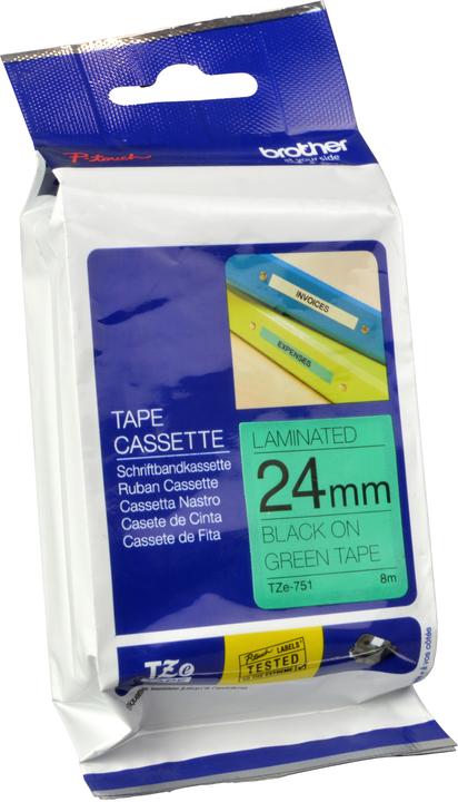 Actual product image Brother Tze-751 (2.40 cm, Green, Black)