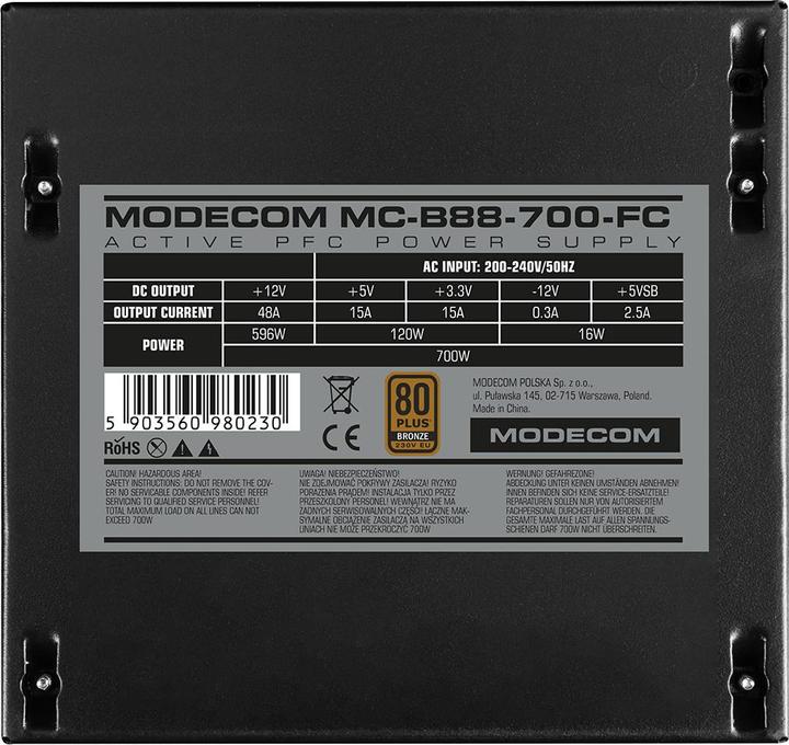 Produktbild Modecom ZASILACZ MC-B88-700FC 80+ BRONZE 230V EU (700 W)