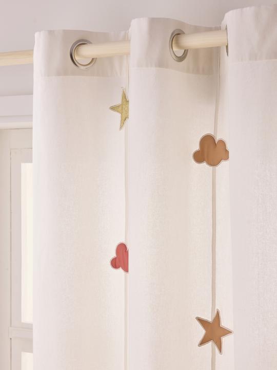 Produktbild Vertbaudet Kinderzimmer Vorhang STERNE & WOLKEN mit Ösen & Girlande (135 x 240 cm)