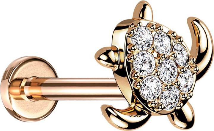 Actual product image Star Piercing Micro labret inner thread rose gold turtle crystals silver (Surgical steel 316L, Brass)