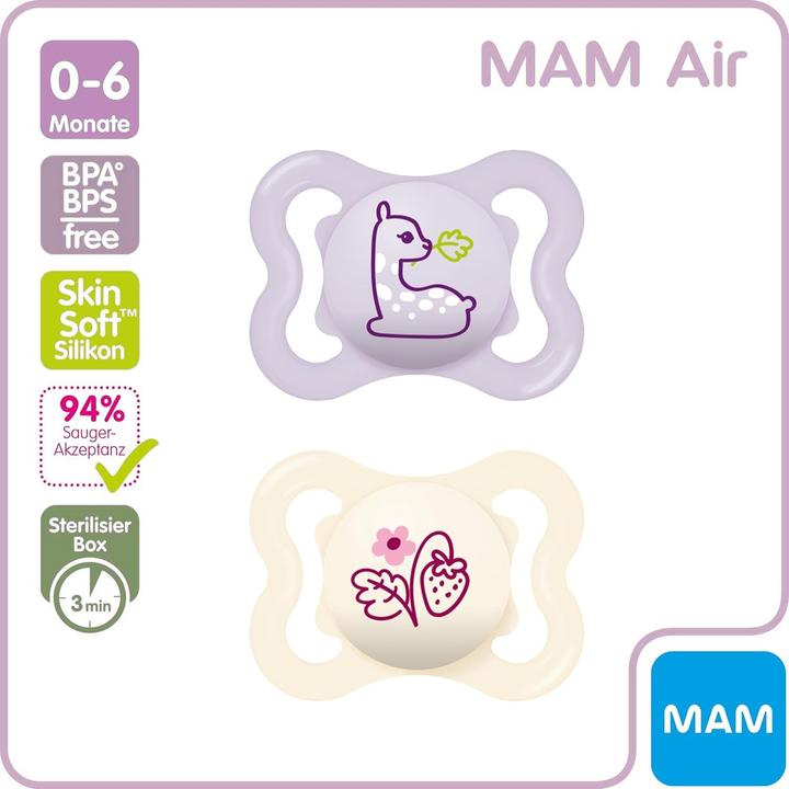 Image du produit MAM Air Silicone Sucettes, 2 pièces, 0-6 mois (2 x, jusqu'à 6 M.)