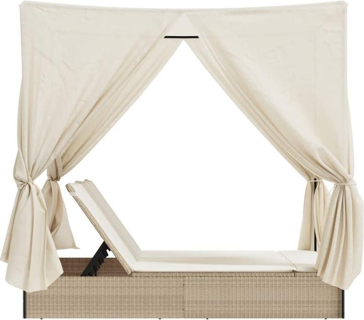 Image du produit VidaXL Chaise longue double Chaise longue de jardin avec toit Rideaux Beige Poly Rattan (114 cm)