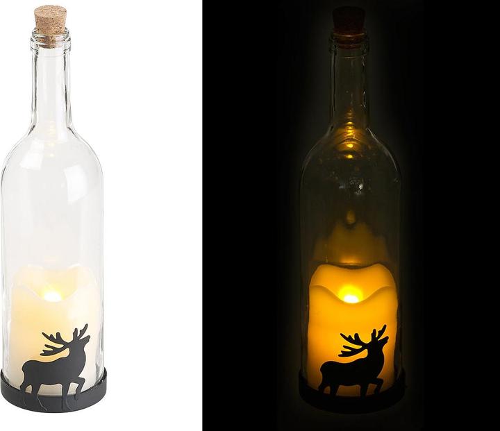 Lunartec Deko-Glasflasche mit LED-Kerze mit Elch-Motiv (1 x)
