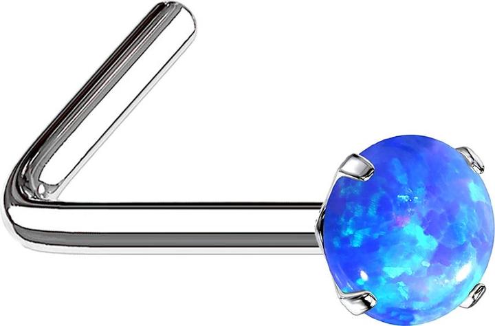 Image du produit Star Piercing Clous de nez coudés argentés opalin bleu (Acier chirurgical 316L)
