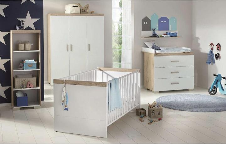 Transland Camera per bambini Hilja con armadio a 3 ante, lettino e cassettiera con fasciatoio. (Armadi bambini, Fasciatoio, Culla)