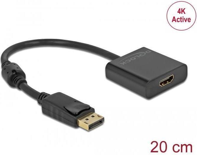 Image du produit Delock Adaptateur DisplayPort 1.2 mâle vers HDMI femelle 4K actif noir (HDMI, 20 cm)