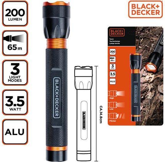 Actual product image Black & Decker Torch LED 3.5W 200lm 65m beam (27 cm)