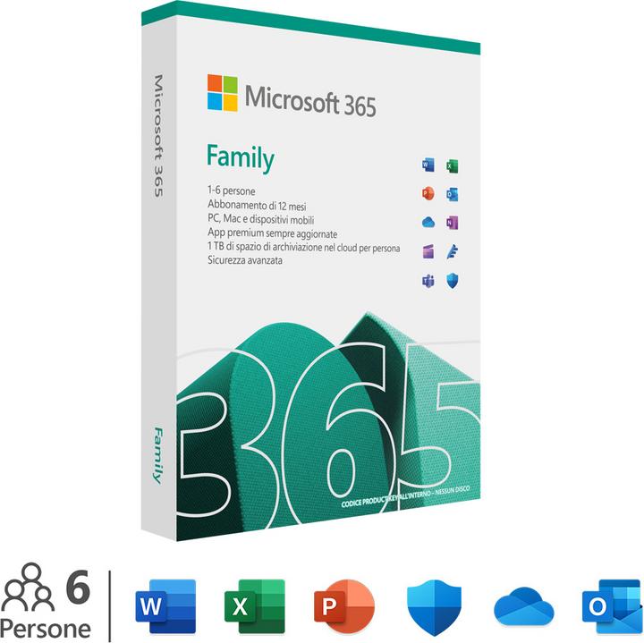 Actual product image Microsoft M365 Family Italian Subscription (1 Devices, 12 months)
