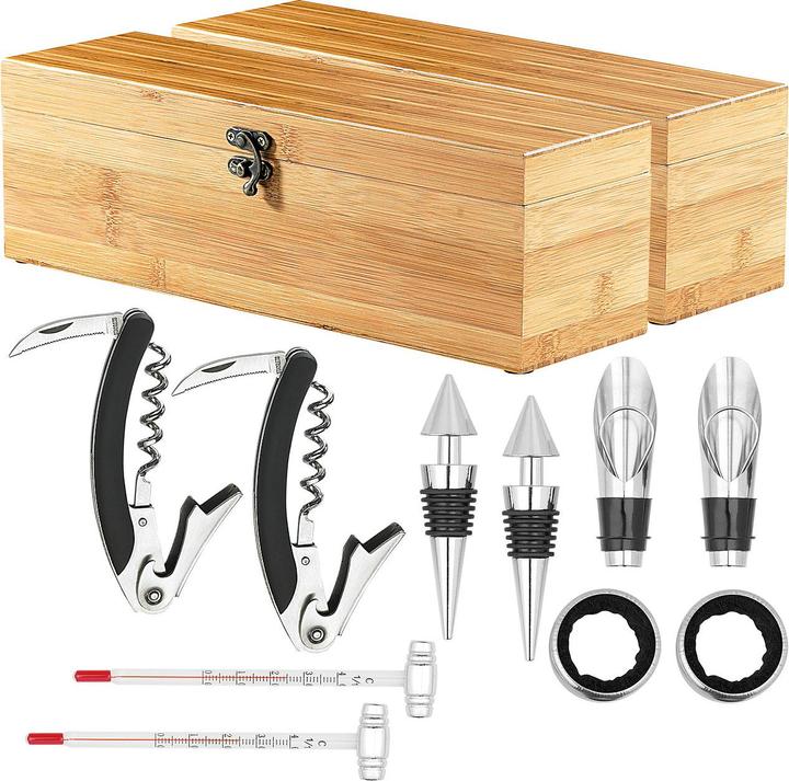 Image du produit Carlo Milano 2x Set de sommelier 5 pièces dans un coffret cadeau élégant pour 1 bouteille de vin (Thermomètre à vin, Aérateur de vin)