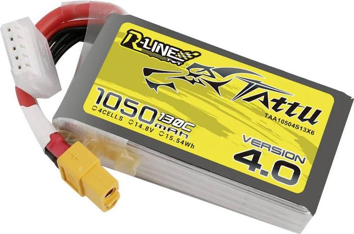 Actual product image Tattu R-Line 4.0 1050mAh 14.8V 130C 4S1P XT60 Battery (14.80 V, 1050 mAh)