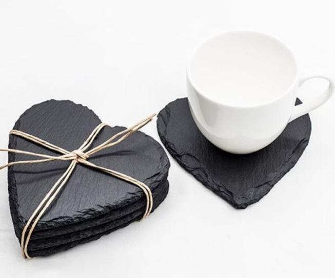 Actual product image MU Style Slate Coaster in Heart Shape (4 x, Glass coaster)