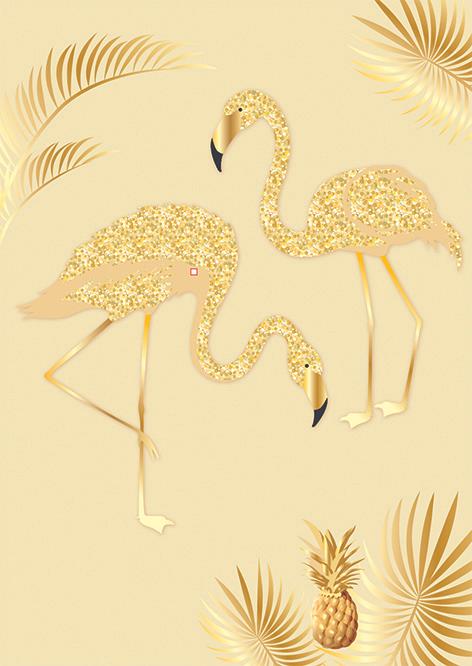 Actual product image Card Group Karte Mini goldene Flamingos