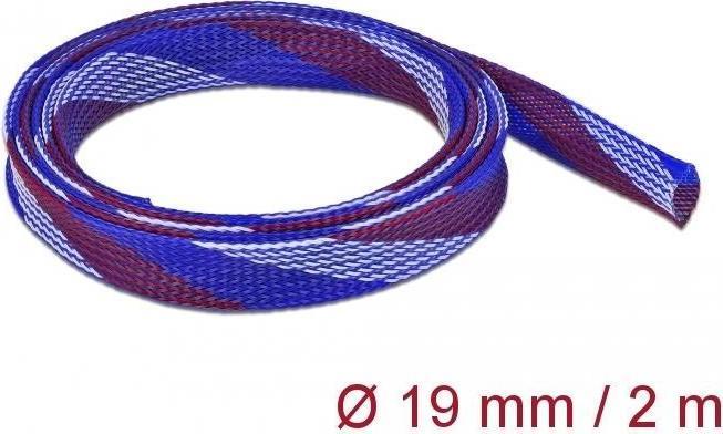 Image du produit Delock Gaine tressée extensible 2 m x 19 mm bleu-rouge-blanc (Gaines pour câbles, 200 cm)