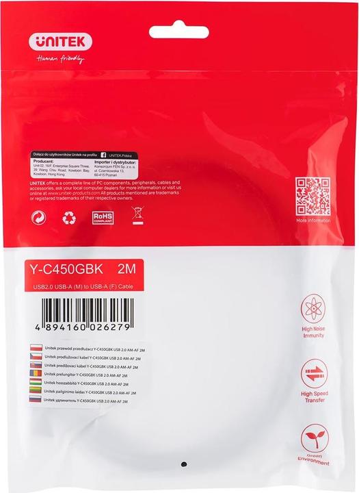 Immagine prodotto Unitek Y-C450GBK estensione USB co (2 m, USB 2.0)