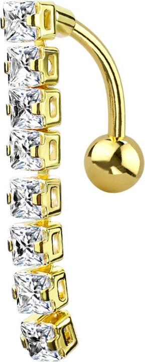 Image du produit Star Piercing Banane plaquée or 14k avec pendentif poutre avec cristaux carrés (Acier chirurgical 316L, Laiton)