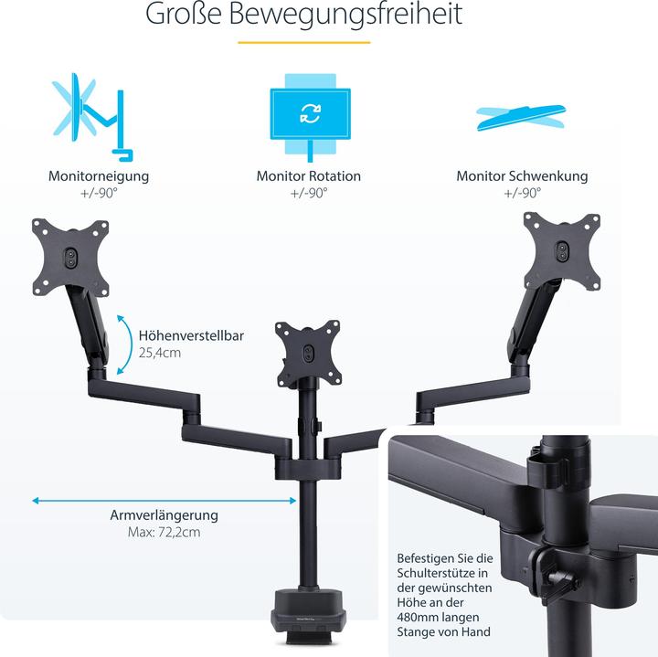 Produktbild StarTech Triple Monitor Desk Mount (Tisch, 27")