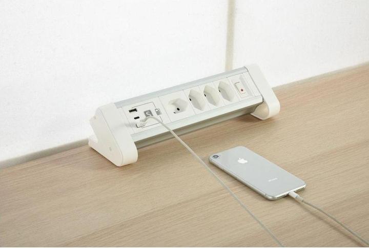 Actual product image Schönenberger ALU table socket strip white (4 x, Type 13, 2 m)