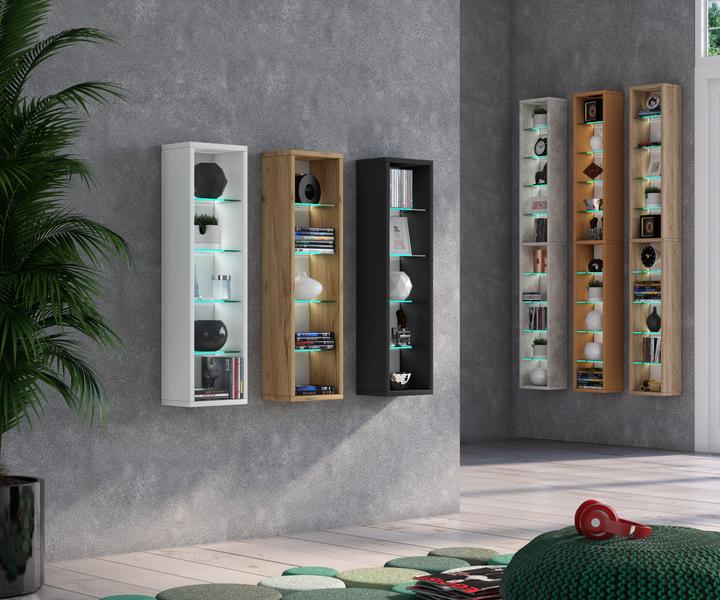 Produktbild VCM Holz CD DVD Stand Regal Rasato mit Glasböden (152 x 21 x 20 cm)
