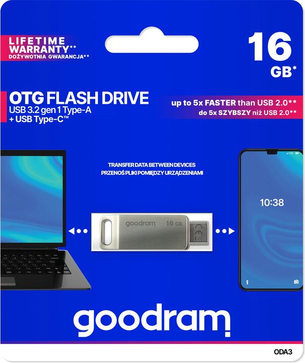Image du produit Goodram Clé USB ODA3 USB Type-A / USB Type-C 3.2 Gen 1 (3.1 Gen 1) (16 Go, USB-A, USB-C)