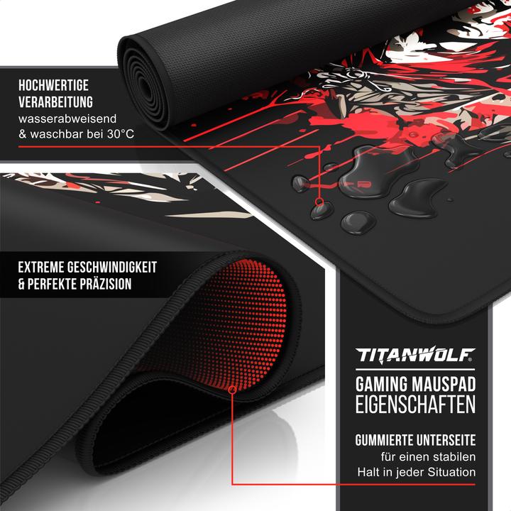 Produktbild Titanwolf Gaming Mauspad, 900 x 400mm XXL Speed Gaming Mausmatte, Mousepad Extragrosse Fläche, Samurai (XXL)