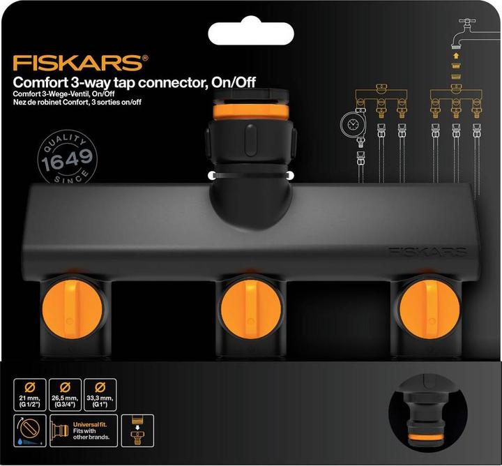 Produktbild Fiskars Rozdzielacz Potrójny Comfort On/Off (3 Wege Verteiler, 33.30 mm)