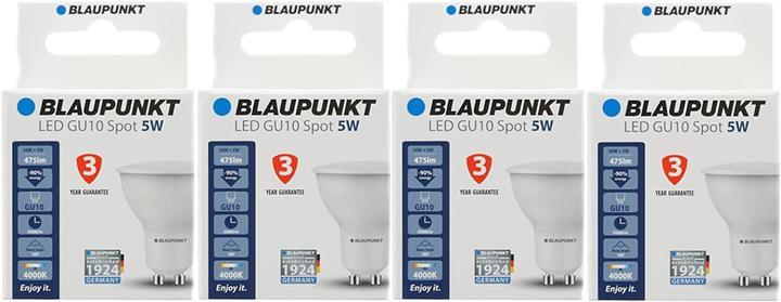 Image du produit Blaupunkt Ampoule LED GU10 - Spot - Reflecteur - 5W - Blanc Naturel 4000K - Spotlight - Pack de 4 (GU10, 5 W, 475 lm, 4 x, F)