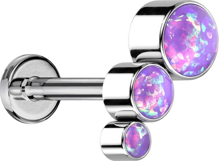 Image du produit Star Piercing Micro Labret femelle argent descendant trois opales violettes (Titane G23, sans laiton)