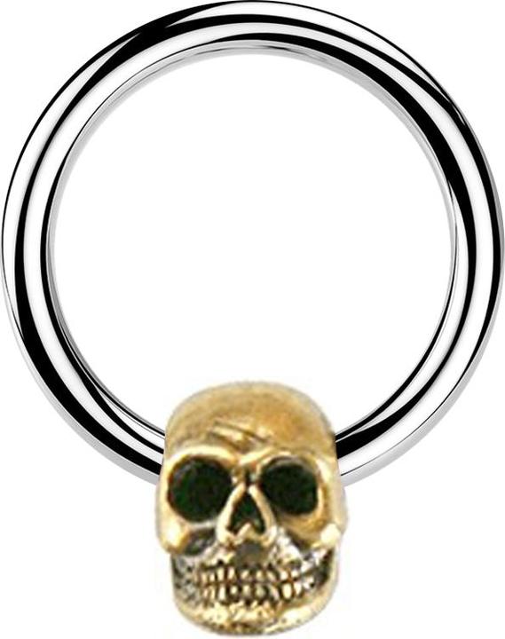 Produktbild Star Piercing Micro Closure Ring silber Totenkopf vergoldet (Messing, Chirurgenstahl 316L)