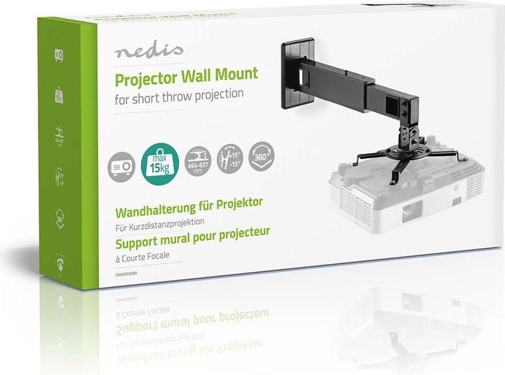 Image du produit Nedis Support de projecteur Entièrement mobile 15 kg pivotant inclinable Acier Noir Noir (Mur)
