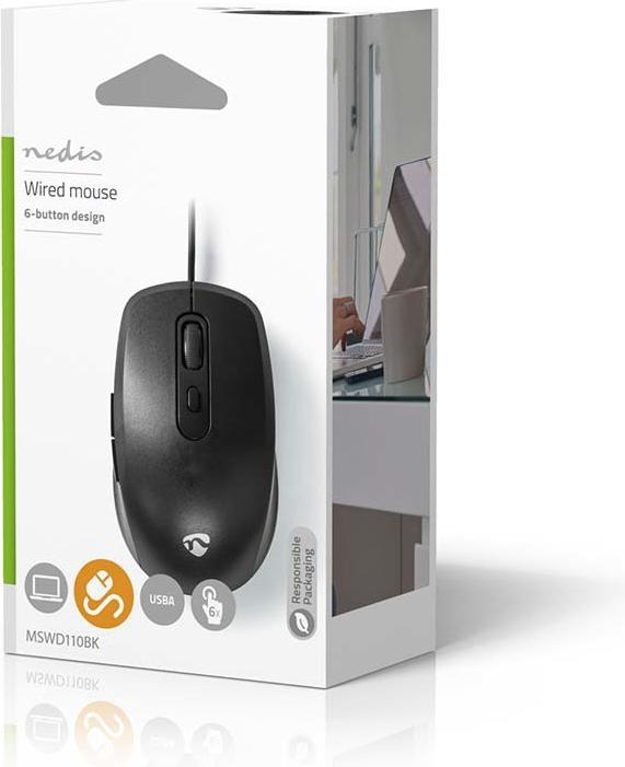 Produktbild Nedis Mouse | Verdrahtet | 1200 / 1800 / 2400 / 3600 dpi | Einstellbar DPI | Anzahl Knöpfe: 6 | Rech (Kabelgebunden)
