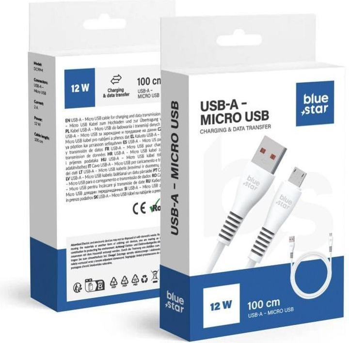 Produktbild BlueStar Cable Blue Star BLUE STAR cable USB A to Micro USB 2A 12W DC99M 1 m white (1 m, USB 2.0)
