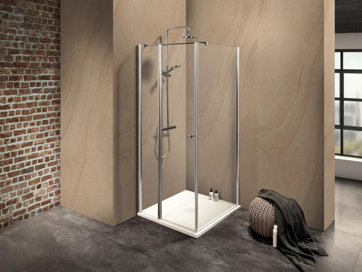 Actual product image Dusbad Shower cubicle/shower enclosure Vital 2 hinged door on fixed part left + shower screen right (75 cm, 75 cm)