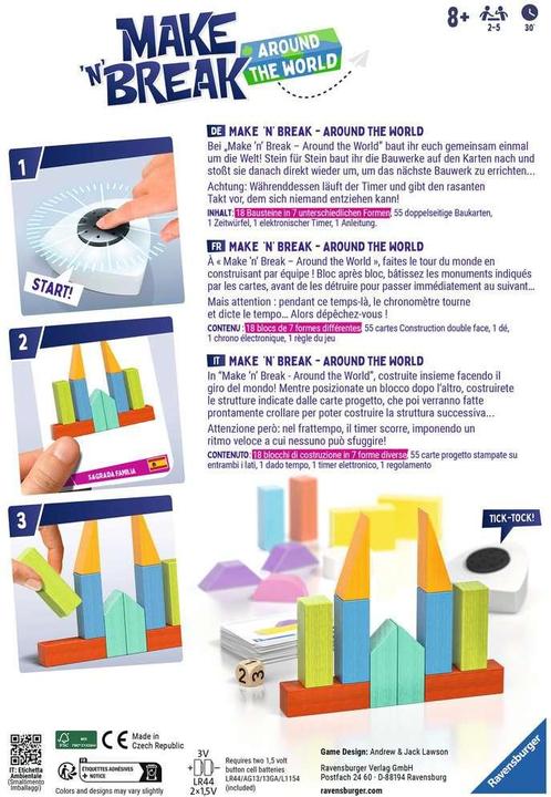 Produktbild Ravensburger 22473 - Make 'n' Break - Around the World - Gesellschaftsspiel für die ganze Familie (Deutsch, Französisch, Italienisch)
