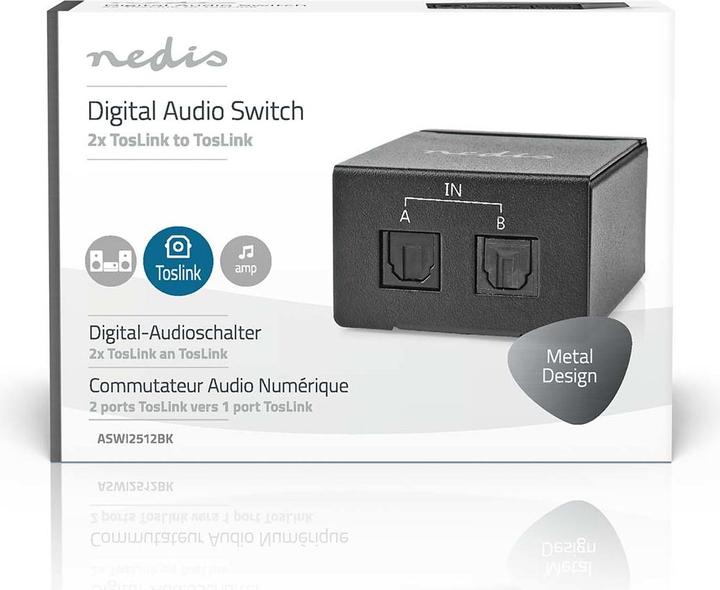 Produktbild Nedis Digital-Audio-Switch | 2-Weg | Anschlüsse – Eingang: DC Power / 2x TosLink | Anschlüsse – Ausg