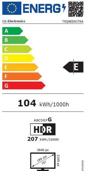 Etichetta energetica LG 75QNED91T6A.AVS (75", QNED91, QNED, 4K, 2024)