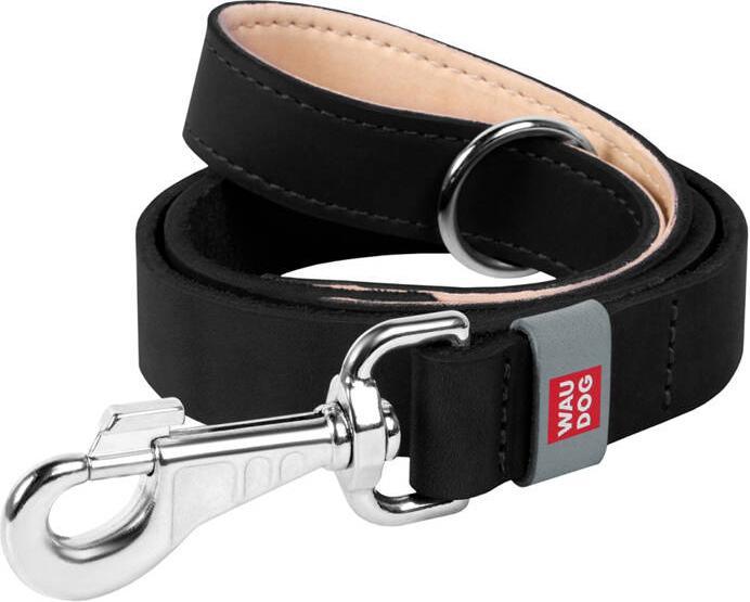 Actual product image Waudog natural leather dog leash 20 mm wide, 122 cm long Black (Dog, General)