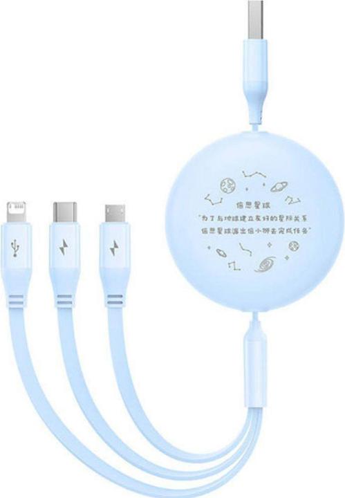 Productafbeelding Baseus USB-kabel 3-in-1 oplaadkabel USB naar USB-C, USB-M, Lightning 3,5A, 1,1m (blauw) (1.10 m)