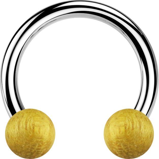 Produktbild Star Piercing Circular Barbell silber mit zwei Kugeln aus Jackfruit Holz (Organisch, Chirurgenstahl 316L, ohne Messing)